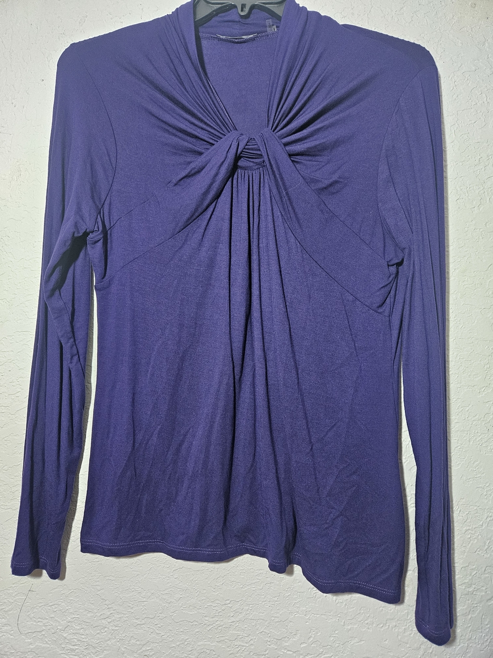 Tahari Women's Size L Purple Knot-Front Long Sleeve Blouse